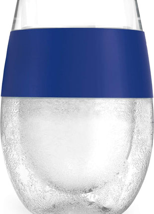 Host Wine Freeze Cup Set of 2 - Plastic Double Wall Insulated Drink Cup, Freezable Vacuum Insulated Wine Glasses, 8.5 oz Blue