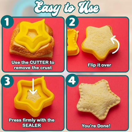 Sandwich Cutter and Sealer (Star) - Crustless Sandwich Maker - Great for Lunchbox and Bento Box - Boys and Girls Kids Lunch - Sandwich Cutters for Kids