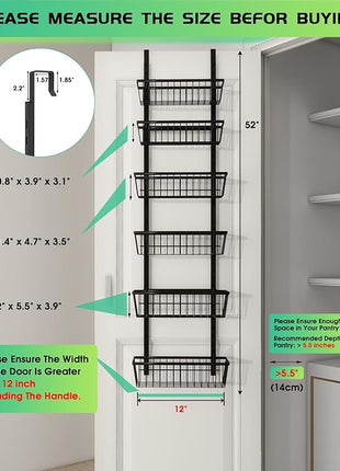 12 Inch Wide Narrow Over The Door Pantry Organizer, Pantry Organization and Storage, Black Metal Hanging Deep Basket Wall Spice Rack Seasoning Shelves, Home & Kitchen Essentials, Apartment