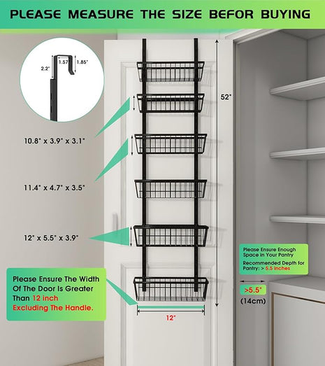 12 Inch Wide Narrow Over The Door Pantry Organizer, Pantry Organization and Storage, Black Metal Hanging Deep Basket Wall Spice Rack Seasoning Shelves, Home & Kitchen Essentials, Apartment