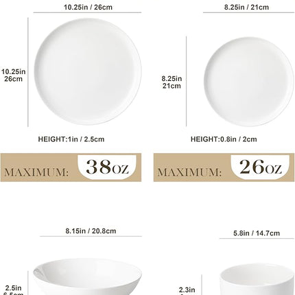 MALACASA Plates and Bowls Sets, 24 Pieces Modern Porcelain Dinnerware Set for 6 Ceramic Dishware Dishes White Kitchen Dinner Dining Ware Set Microwave and Dishwasher Safe, Series LUNA