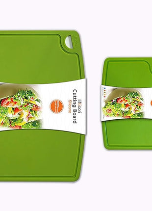 Liflicon Thick Silicone Cutting Boards for Kitchen Silicone Chopping Boards/Mats Set of 2 Extra Large14.6''x10.43'', Mini 9.1”x7.1” Non-slip Deep Drip Juice Groove, Dishwasher Safe-Green