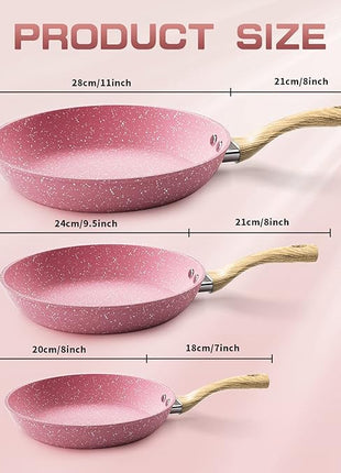 Frying Pan Nonstick, 11 Inch Pink Egg Pan, Non Stick Fry Pan 100% PTFE PFOA-Free Omelet Pan, Toxin-Free Skillets Stone Cookware, Anti-Warp Base with All Stove Tops Available, Induction Compatible