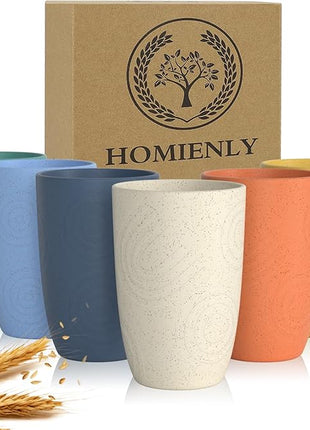 Homienly Drinking Glasses Premium Wheat Straw Unbreakable Cups - Set of 6 Alternative to Plastic Cups Reusable Unbreakable Drinking Cup Reusable Dishwasher Safe Water Glasses Tumblers (12 OZ)