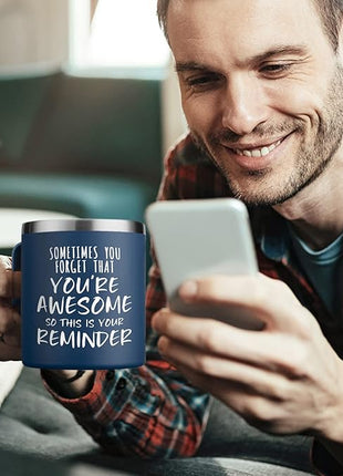 NOWWISH Inspirational Coffee Mug for Men, 14oz Vacuum Insulated Stainless Steel Cup, You Are Awesome Gift for Husband, Boyfriend, Dad - Navy Blue