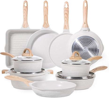 JEETEE 23pcs Pots and Pans Set Non Stick, White Cookware Sets for Kitchen, w/Frying Pans, Saucepans, Sauté & Griddle & Crepe Pan, Induction Cooking Pots (PFOA/PFAS Free)