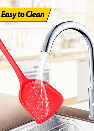 Pack of 2 Silicone Wok Spatula, Non-Stick, Heat Resistant, Easy to Clean and Dishwasher Safe, Seamless Kitchen Utensil for Cooking, Baking, Stir-Fry (Red)