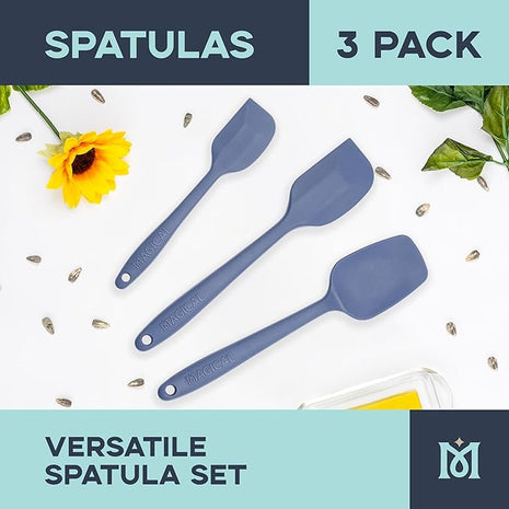MAGICAL BUTTER Silicone Spatulas 3-Pack - Heat-Resistant & Dishwasher-Safe Kitchen Tools - Spatulas & Spoonula with Non-Slip Grip - Easily Combine Ingredients & Remove Mixtures from Molds & Trays