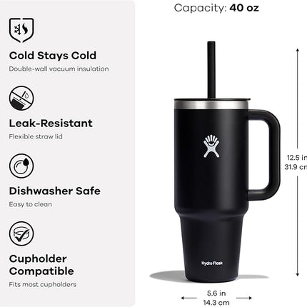 Hydro Flask 40 Oz Travel Tumbler with Handle, Lid and Straw - Insulated Stainless Steel in 40 Oz Glimmer Pink