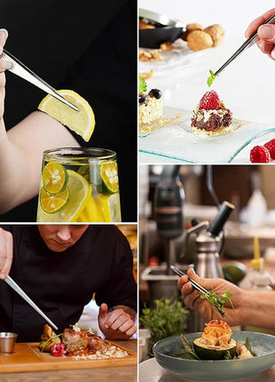 MSY BIGSUNNY 10 Inch Kitchen Food Tweezers Fine Stainless Steel Tweezer Tongs, Multi-function Kitchen Serving Tongs - Set of 2