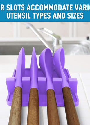 Zulay Kitchen Silicone Utensil Rest with Drip Pad for Multiple Utensils - BPA-Free, Heat-Resistant Spoon Rest & Spoon Holder for Stove Top - Kitchen Utensil Holder for Ladles & Tongs - Mystic Violet