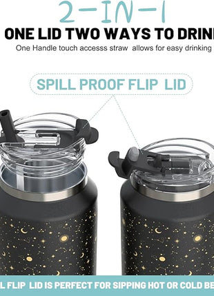 Hydraful 64 oz Tumbler with Handle and Straw - 100% Leak-Proof - Insulated Cup Reusable Stainless Steel Large Water Bottle Travel Mug for Gym, Hiking, and Camping - Gifts for Women Men Him Her