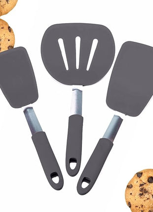 StarPack Premium Flexible Silicone Spatula Set - 3 Spatulas for Nonstick Cookware - 600°F High Heat Resistance Spatula Set - Spatulas for Kitchen Use for Fish, Eggs, Pancakes & Cookies (Stormy Grey)