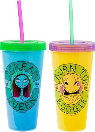 Silver Buffalo Disney The Nightmare Before Christmas 4 Pack Color Change Plastic Tumblers Featuring Jack Skellington, Sally, Oogie Boogie, and Zero, 24 Ounces