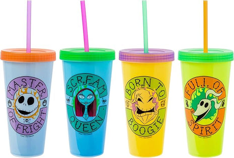 Silver Buffalo Disney The Nightmare Before Christmas 4 Pack Color Change Plastic Tumblers Featuring Jack Skellington, Sally, Oogie Boogie, and Zero, 24 Ounces