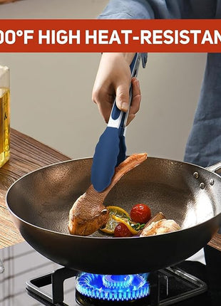 Kitchen Tongs, Set of 3 Stainless Steel Tongs with Silicone Tips Locking Cooking Tongs 600ºF Heat Resistant Tong for Cooking BBQ Grilling Air Fryer Serving Food Salads, 7"+9"+12" Classic Blue