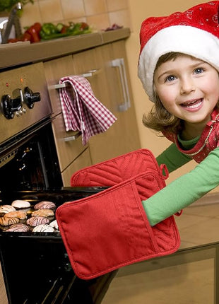 GROBRO7 5Pack Pocket Pot Holders Cotton Heat Resistant Potholder Multipurpose Hot Pads Machine Washable Oven Mitts Potholders Bulk for Daily Kitchen Baking and Cooking 7 x 9 Inch Red