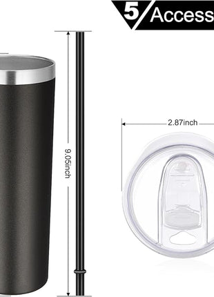 VEGOND Stainless Steel Skinny Tumblers Bulk 12 Pack, 20 oz Vacuum Insulated Tumblers with Lids and Straws, Double Wall Coffee Mug, Travel Water Cup, Matte Black