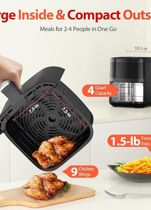 Air Fryer, Beelicious 8-in-1 Smart Compact 4QT Air Fryers with Viewing Window, Shake Reminder, 450°F Digital Airfryer with Flavor-Lock Tech, Dishwasher-Safe & Nonstick, Fit for 1-3 People, Black