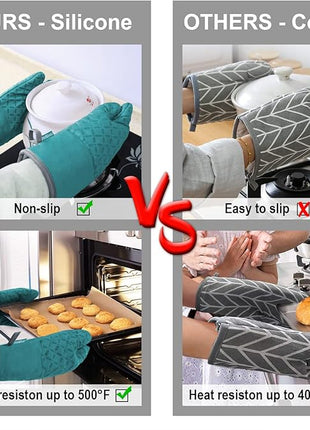 KEGOUU Oven Mitts and Pot Holders 6pcs Set, Kitchen Oven Glove High Heat Resistant 500 Degree Extra Long Oven Mitts and Potholder with Non-Slip Silicone Surface for Cooking (Lake Blue)