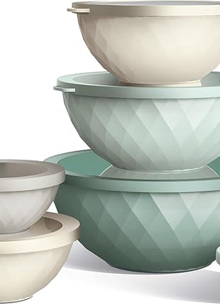 COOK WITH COLOR Mixing Bowls with Lids - 12 Piece Plastic Nesting Bowls Set includes 6 Prep Bowls and 6 Lids, Diamond Design - Microwave Safe, Mint