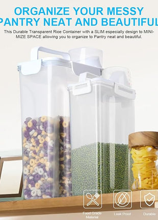 Rice Airtight Dry Food Storage Containers 2 Pack, BPA Free Plastic Storage Bin Dispenser with Pourable Spout, Portable Handle, Kitchen Pantry Organization for Cereal, Flour and Baking Supplies