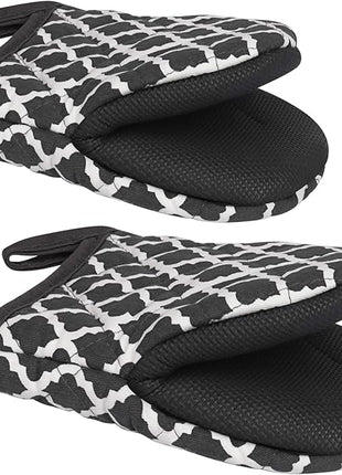 1 Pair Short Oven Mitts, Heat Resistant Silicone Kitchen Mini Oven Mitts for 500 Degrees, Non-Slip Grip Surfaces and Hanging Loop Gloves, Baking Grilling Barbecue Microwave Machine Washable