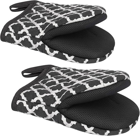 Qulable 1 Pair Short Oven Mitts - Silicone Kitchen Oven Gloves High Heat Resistant 500℉, Mini Oven Mits with Non-Slip Grip Surfaces and Hanging Loop for BBQ, Baking, Cooking and Grilling (Dark Gray)