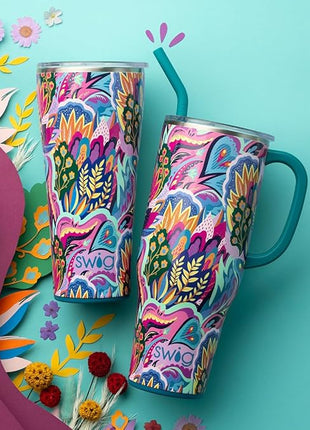 Swig Life 32oz Insulated Tumbler, Travel Coffee Tumbler with Lid, Cup Holder Friendly Travel Coffee Mug, Stainless Steel with Lid (Bazaar)