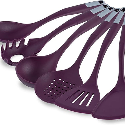 Restaurantware-Met Lux Kitchen Utensil Set, 1 Silicone Utensil Set - Consists 6 Pieces, High-Heat Tolerance, Purple Silicone Kitchen Utensils, For No-Stick Cookware