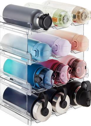 Lifewit Water Bottle Organizer, Stackable Kitchen Pantry Organization and Storage, 12-Bottle Plastic Holder, Countertop 4Pack, Modern Design