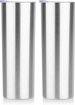 HASLE OUTFITTERS 20 oz Skinny Tumblers Bulk Set, Stainless Steel Insulated Slim Tumblers with Lids, Reusable Double Wall Travel Coffee Mugs, Durable Powder Coated Travel Water Cups (4)