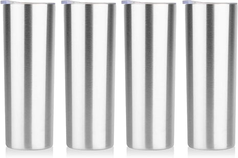 HASLE OUTFITTERS 20 oz Skinny Tumblers Bulk Set, Stainless Steel Insulated Slim Tumblers with Lids, Reusable Double Wall Travel Coffee Mugs, Durable Powder Coated Travel Water Cups (4)