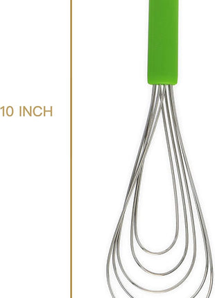 Flat Whisk Silicone Handle Non Slip 10" - 5 Wires Whisk with 10 Heads for Kitchen Cooking by Jell-Cell (Green)