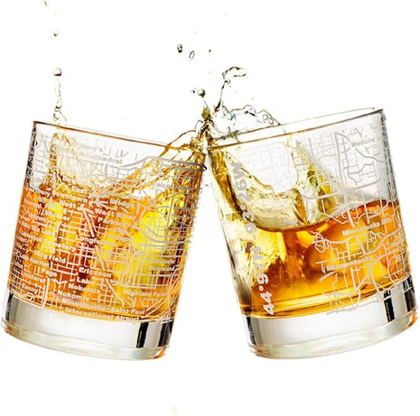 Greenline Goods Whiskey Glasses - 10 Oz Tumbler Set for Minneapolis lovers, Etched with Minneapolis City Map Old Fashioned Rocks Glass - Set of 2