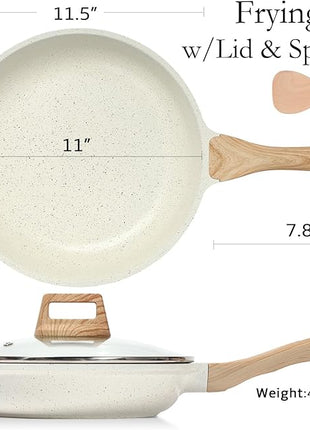 ESLITE LIFE Nonstick Ceramic Frying Pan Skillet with Lid, Non-Toxic Egg Omelette Kitchen Cooking Pans Compatible with All Stovetops (Gas, Electric & Induction), PTFE & PFOA Free (White, 11" w/Lid)