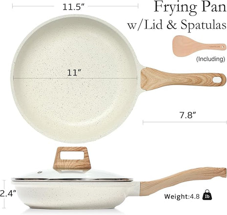 ESLITE LIFE Nonstick Ceramic Frying Pan Skillet with Lid, Non-Toxic Egg Omelette Kitchen Cooking Pans Compatible with All Stovetops (Gas, Electric & Induction), PTFE & PFOA Free (White, 11" w/Lid)