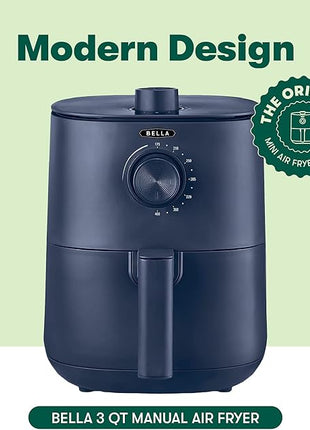 BELLA 2.9QT Manual Air Fryer, No Pre-Heat Needed, No-Oil Frying, Fast Healthy Evenly Cooked Meal Every Time, Removeable Dishwasher Safe Non Stick Pan and Crisping Tray for Easy Clean Up, Matte Blue