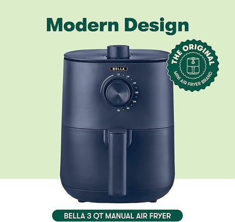 BELLA 2.9QT Manual Air Fryer, No Pre-Heat Needed, No-Oil Frying, Fast Healthy Evenly Cooked Meal Every Time, Removeable Dishwasher Safe Non Stick Pan and Crisping Tray for Easy Clean Up, Matte Blue