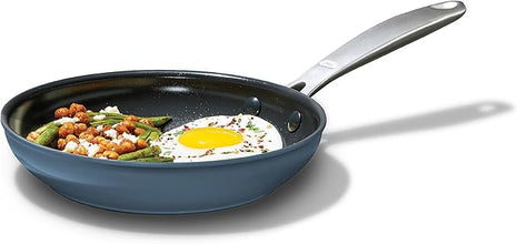 OXO Enhanced 8” Nonstick Frying Pan Skillet, Ceramic PFAS-Free Cookware, Stainless Steel Handle, Eggs & Omelets, Dishwasher & Oven Safe, Storm Blue