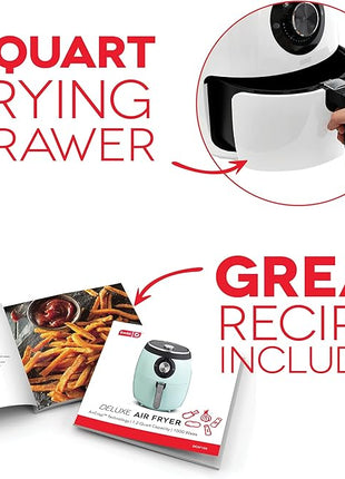 Dash Deluxe Electric Air Fryer + Oven Cooker with Temperature Control, Non-stick Fry Basket, Recipe Guide + Auto Shut Off Feature, 1700-Watt, 6 Quart - White