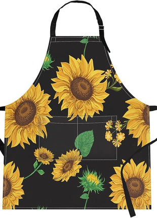 Britimes Apron Home Kitchen Cooking Baking Gardening for Women Men with Pockets Sunflowers Floral Flowers Leaf Vintage 32x28 inch
