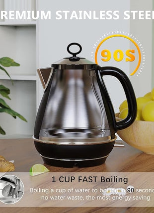 Evoloop 1.7L Electric Kettles, BPA Free Tea Kettle, Hot Water Boiler Heater, Stainless Steel Teapot, Auto Shut-Off & Boil-Dry Protection, 120V/1500W (Black)