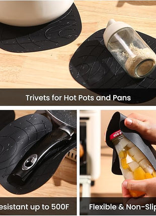 4 Pieces Oven and Pot Holders Mitts of Macaron Color Thickened Non-Slip Silicone Kitchen Gloves, Heat Resistant up to 500F, Essential for Kitchen Baking(makal-HEI)