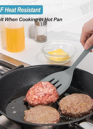 Silicone Spatula Turner Set, High Heat Resistant Spatulas with Seamless One Piece Design, Nonstick Rubber Flippers Utensils for Baking & Cooking,BPA-Free, 2 pack,Black (Grey)