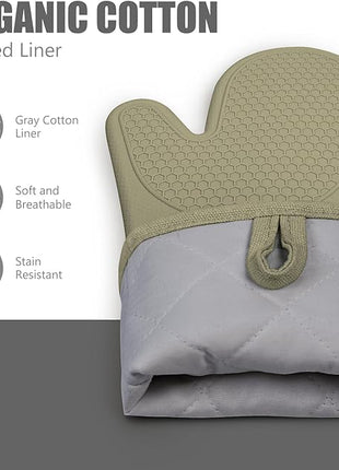 Rorecay 6pcs Oven Mitts and Pot Holders Sets Heat Resistant 500 Degrees, Extra Long Silicone Oven Gloves Non-Slip Potholders Hot Pads for Kitchen Baking Cooking, Quilted Liner, Martini Olive