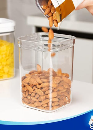 MR.SIGA 4 Pack Airtight Food Storage Container Set, BPA Free Kitchen Pantry Organization Canisters with One-handed Leak Proof Lids, 1L / 33.8oz, Medium, White