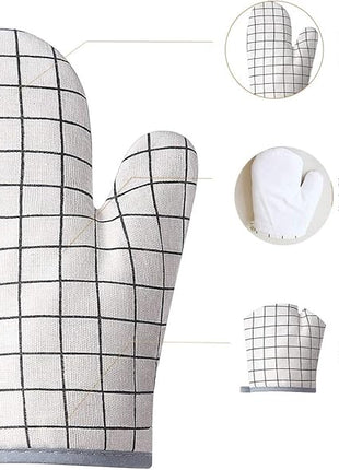 Oven Mitts and Potholders BBQ Gloves-Oven Mitts and Pot Holders with Recycled Infill Silicone Non-Slip Cooking Gloves for Cooking Baking Grilling (4-Piece Set) (White)