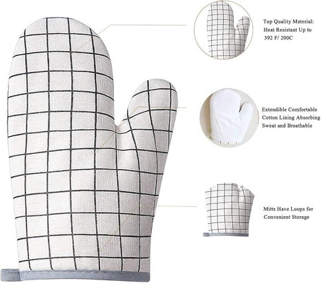 Oven Mitts and Potholders BBQ Gloves-Oven Mitts and Pot Holders with Recycled Infill Silicone Non-Slip Cooking Gloves for Cooking Baking Grilling (4-Piece Set) (White)