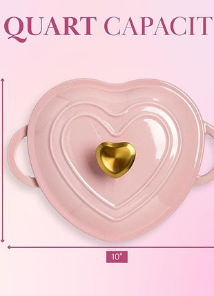 Paris Hilton Enameled Cast Iron Dutch Oven Heart-Shaped Pot with Lid, Dual Handles, Works on All Stovetops, Oven Safe to 500°F, 2-Quart, Pink